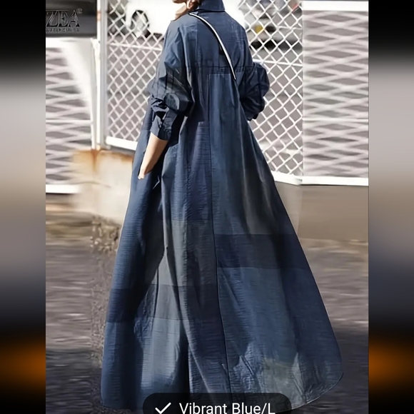 Awesome blue/black large plaid maxi shirt dress. Shirt collar, quarter button f - Picture 2 of 4